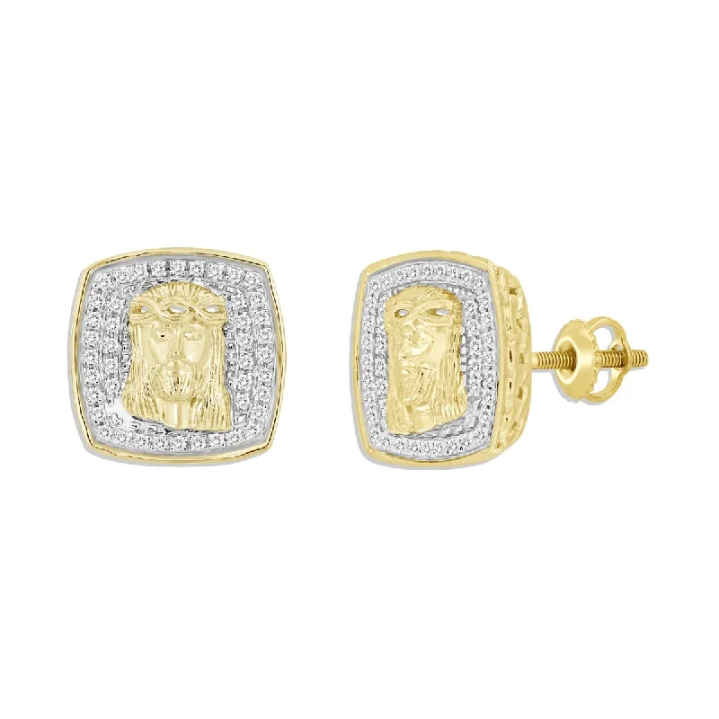 Titán by Adrian Gonzalez 10KT Yellow Gold 1/4 CTW Diamond 12MM Jesus Earrings