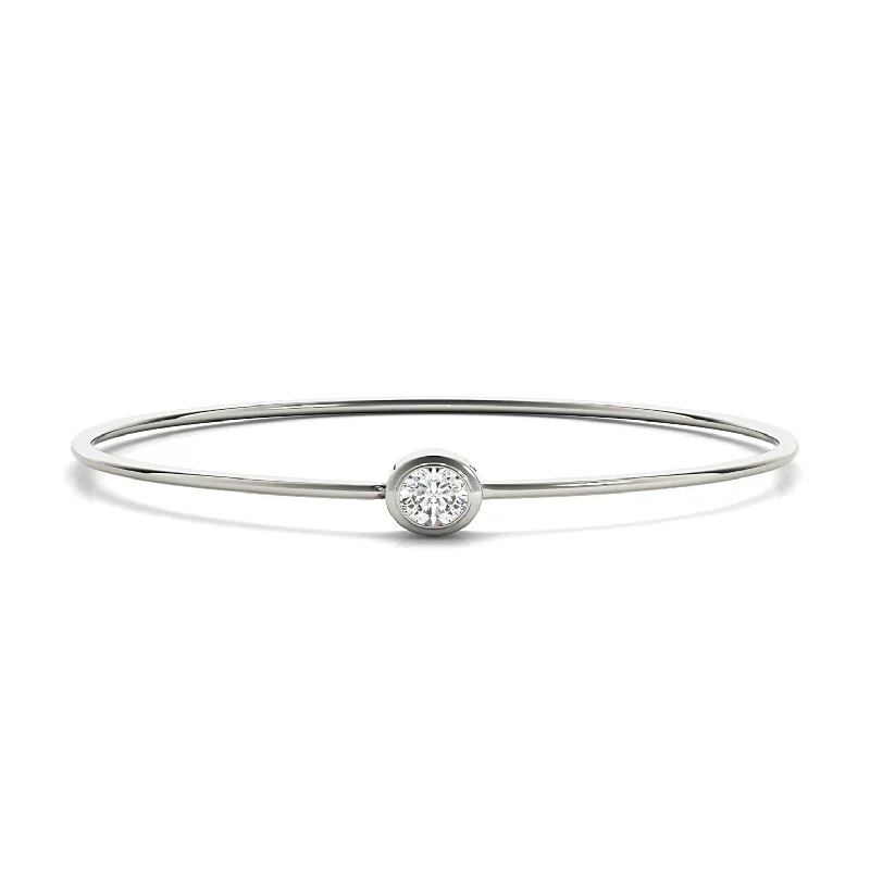 0.50 ct Center Oval Diamond Bangle Bracelet Bezel Set