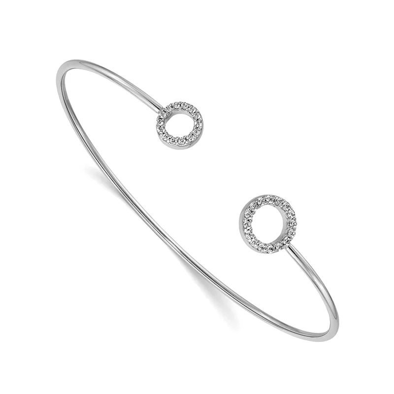 14k White Gold Diamond Circles Flexible Cuff Bangle