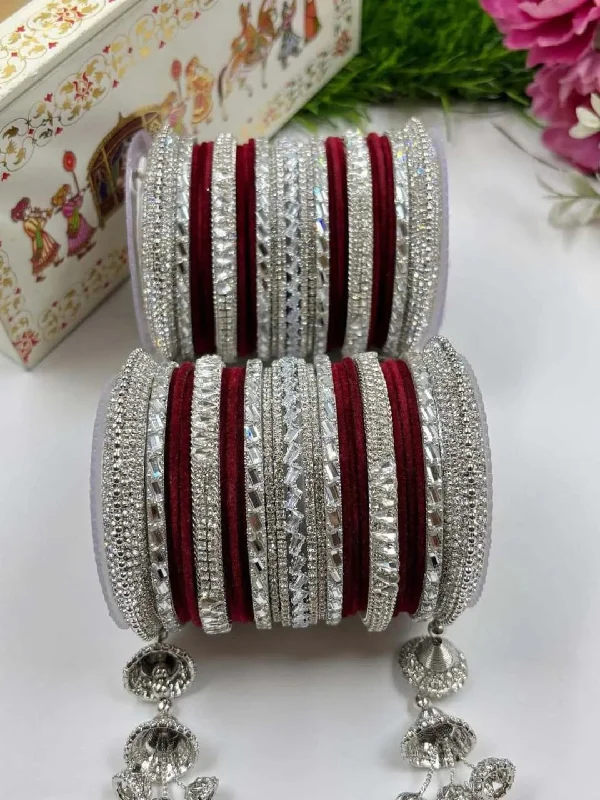 Crystals Studded Bridal Chooda Bangles Set With Latkan