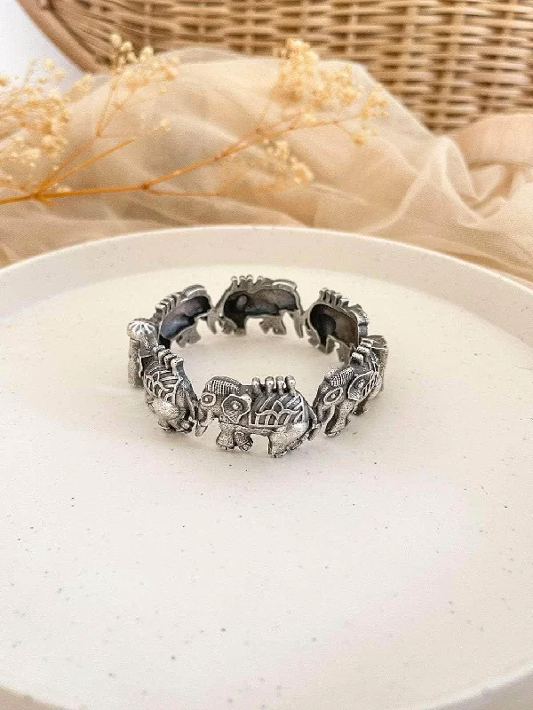 Elephant Shape Oxidised Kada Bangle