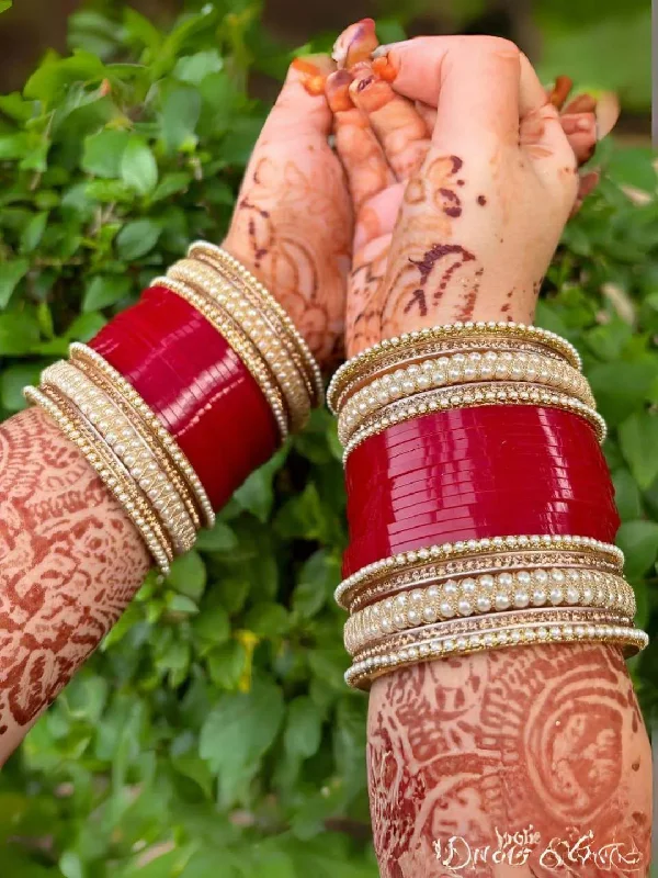 Gold Plated And Beaded Wedding Chuda Bangles