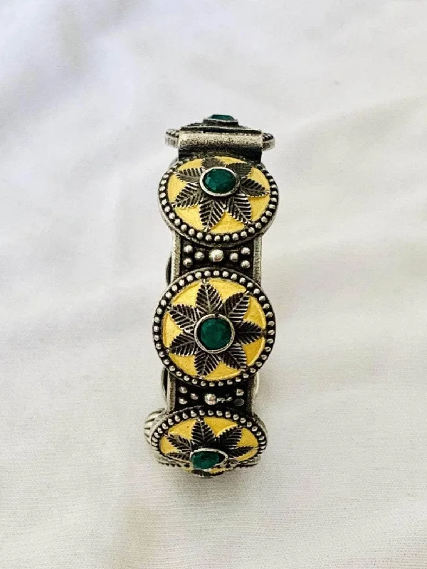 Oxidised Tribal Bangle With Green Stones