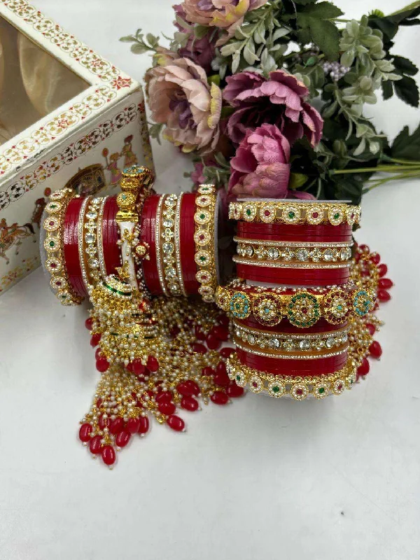 Rajwadi Bangles With Kundan Chuda