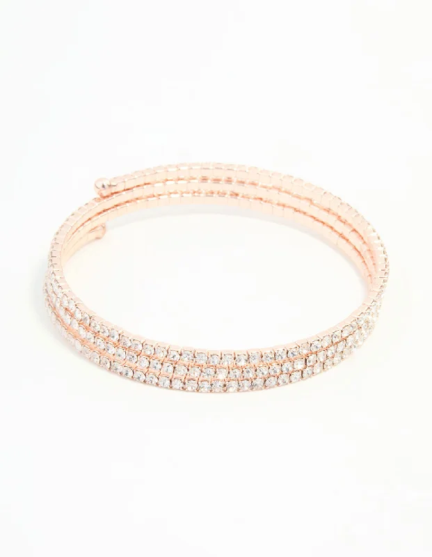 Rose Gold Diamante Spiral Bangle