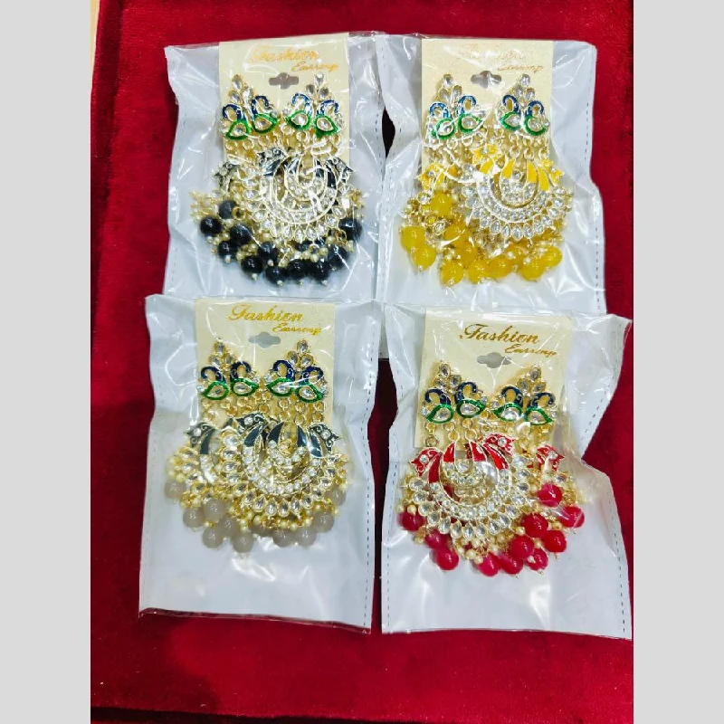 Pooja Bangles Gold Plated  Kundan  And  Beads Dangler Earrings (Assorted Color 1 Piece only)