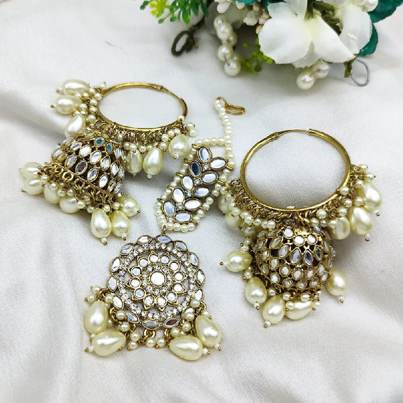 Pooja Bangles Gold Plated Mirror Jhumki Earrings With Maangtikka